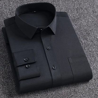 Classic Solid Color Men's Dress Shirt, Wrinkle Resistant, 5XL Dress Shirts Luxurious Weddings