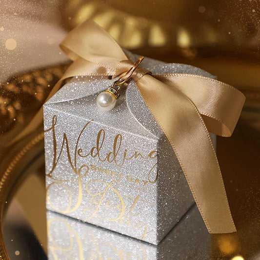 High-End Wedding Candy Box with Pearl Ribbon Bow party favors Luxurious Weddings