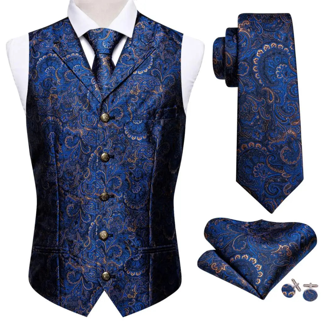 Men's Luxury Silk Waistcoat Set | Blue Waistcoat Luxurious Weddings
