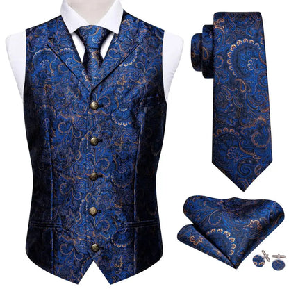 Men's Luxury Silk Waistcoat Set | Blue Waistcoat Luxurious Weddings