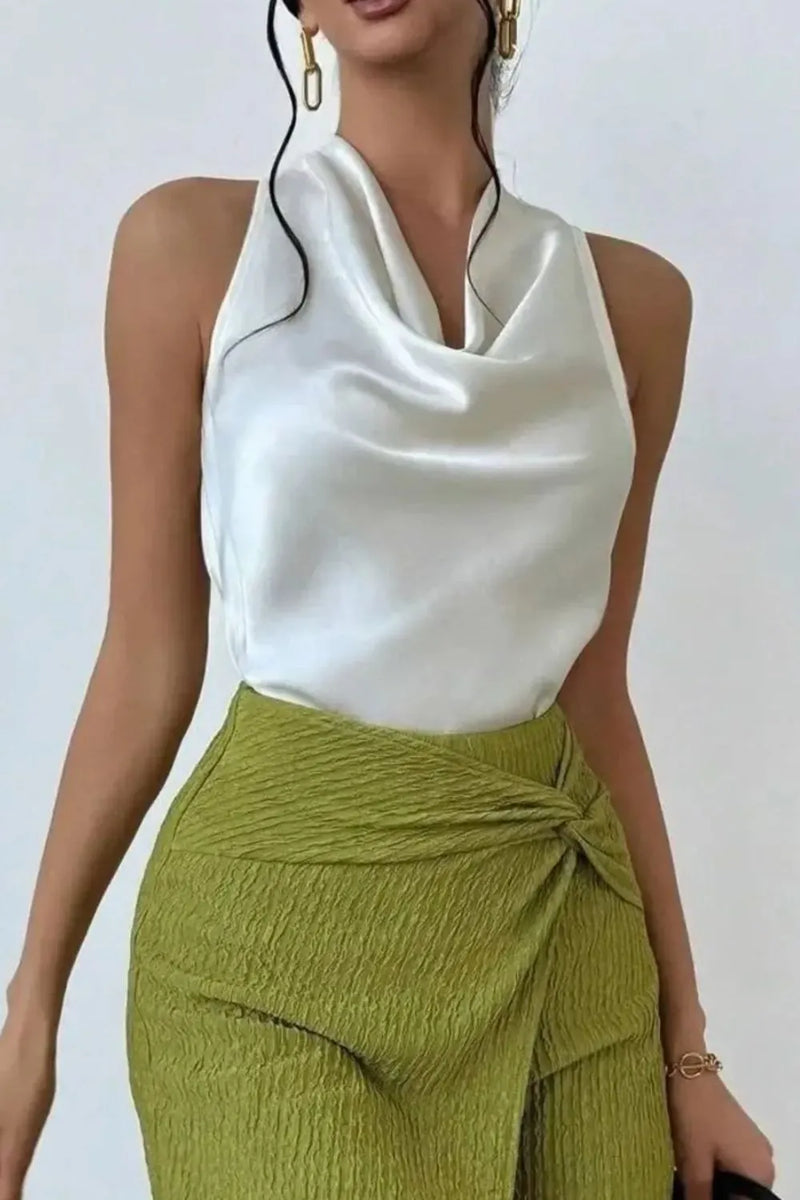 Satin Cowl Neck Sleeveless Blouse Women's Tops Luxurious Weddings