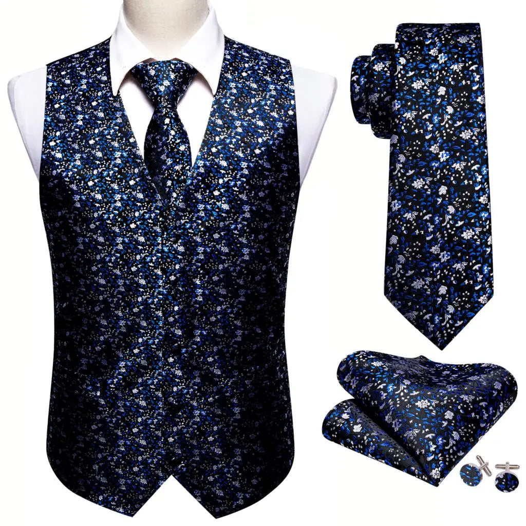 Men's Luxury Silk Waistcoat Set | Blue Waistcoat Luxurious Weddings