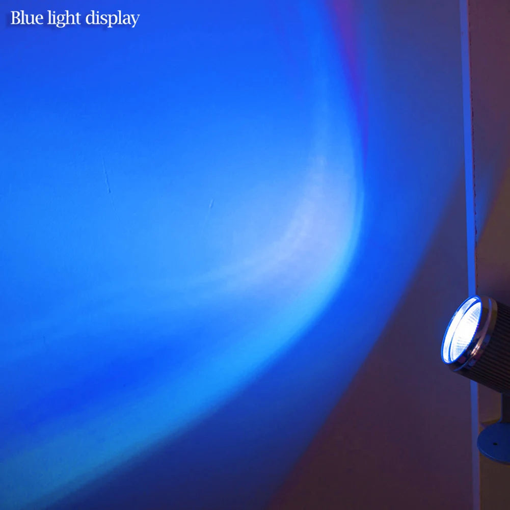 a blue light display on a wall