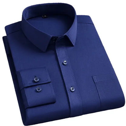 Classic Solid Color Men's Dress Shirt, Wrinkle Resistant, 5XL Dress Shirts Luxurious Weddings