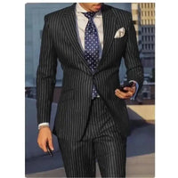Navy Blue Black Striped Men's Slim Fit Suit - Wedding Tuxedo Suits Luxurious Weddings