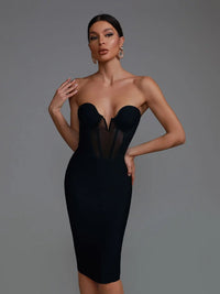 Black Mesh Insert Bandage Dress Women Bodycon Elegant Party Dress Dresses Luxurious Weddings