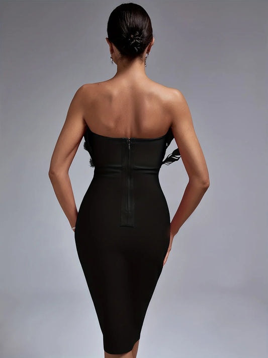 Sexy Black Bandage Party Dress with Feather Detail Dresses Luxurious Weddings