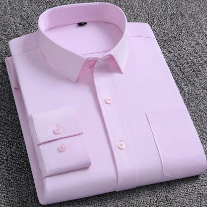 Classic Solid Color Men's Dress Shirt, Wrinkle Resistant, 5XL Dress Shirts Luxurious Weddings
