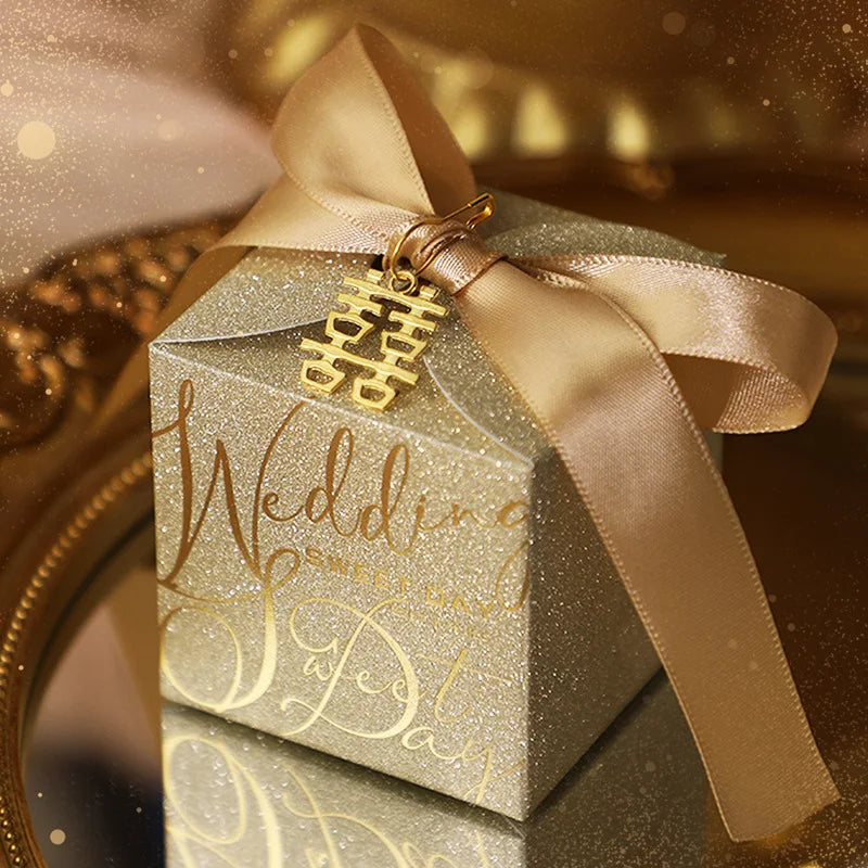 High-End Wedding Candy Box with Pearl Ribbon Bow party favors Luxurious Weddings