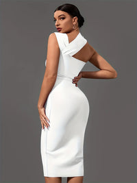 Elegant White Halter Neck Bandage Midi Party Dress dresses Luxurious Weddings