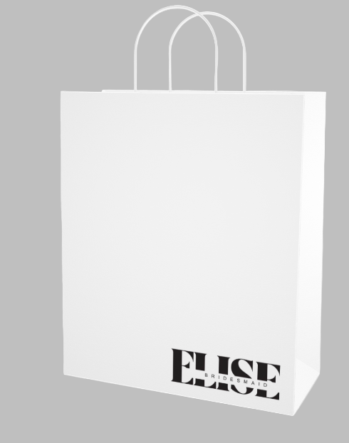 White paper bag with 'ELISE' branding on a light gray background