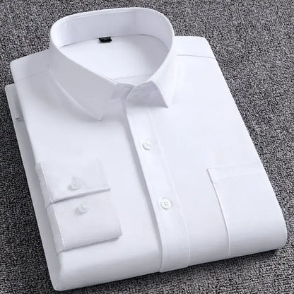 Classic Solid Color Men's Dress Shirt, Wrinkle Resistant, 5XL Dress Shirts Luxurious Weddings
