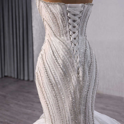 Crystal Square Collar Sequins Wedding Dress Wedding Dress Luxurious Weddings