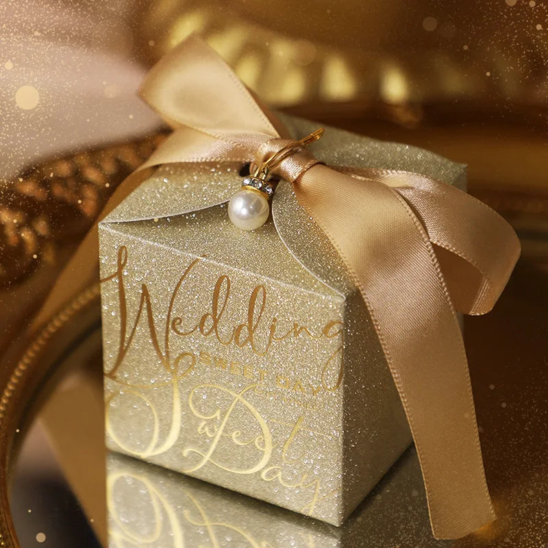 High-End Wedding Candy Box with Pearl Ribbon Bow party favors Luxurious Weddings