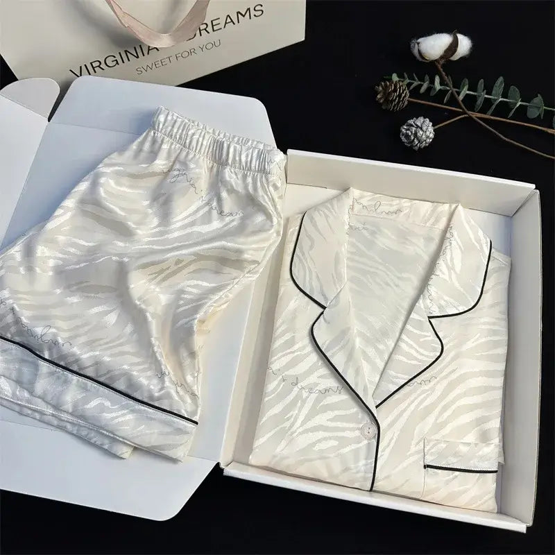 Luxury Zebra Stripe Print Silk Pajama Set Silk Pajama's Luxurious Weddings