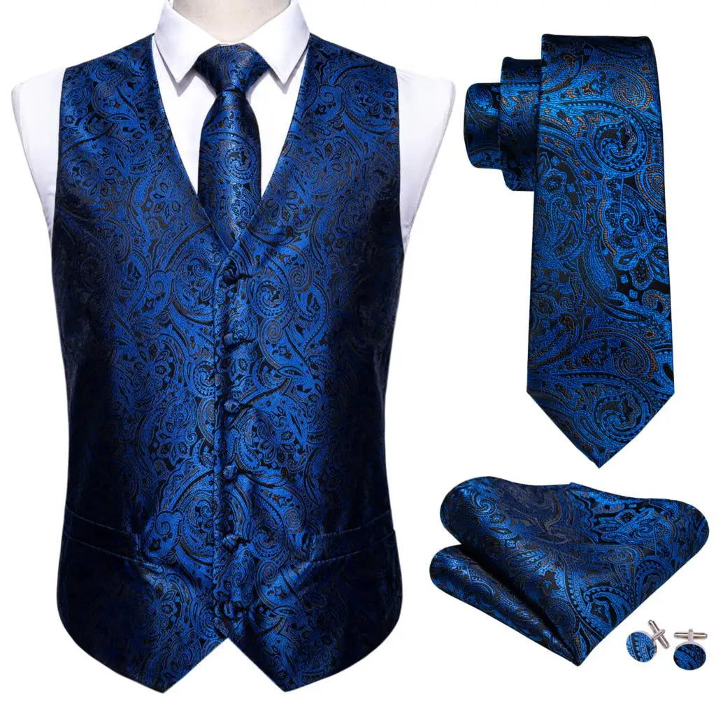 Men's Luxury Silk Waistcoat Set | Blue Waistcoat Luxurious Weddings