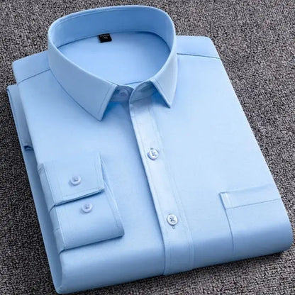Classic Solid Color Men's Dress Shirt, Wrinkle Resistant, 5XL Dress Shirts Luxurious Weddings