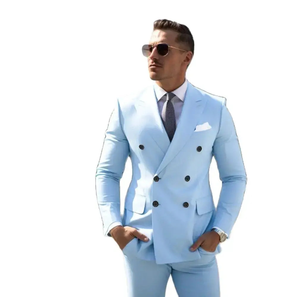 Sky Blue Men's Tailored Suit Custom Made Suit Luxurious Weddings