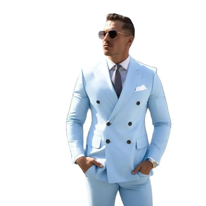 Sky Blue Men's Tailored Suit Custom Made Suit Luxurious Weddings