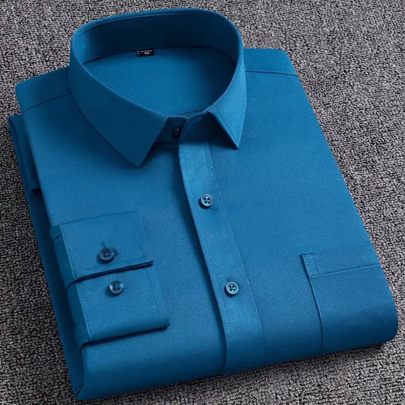 Classic Solid Color Men's Dress Shirt, Wrinkle Resistant, 5XL Dress Shirts Luxurious Weddings