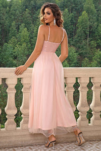 Spaghetti Strap Slit Mesh Dress Formal Dress Luxurious Weddings