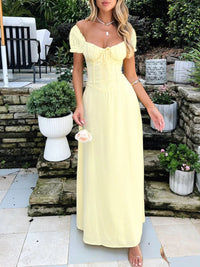 Devine Sweetheart Neck Short Sleeve Maxi Dress Maxi dresd Luxurious Weddings