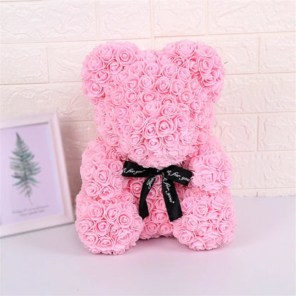 Rose Teddy Bear 25cm Artificial Flowers Rose Bear with Box Light Rose Bear Luxurious Weddings