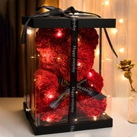 Rose Teddy Bear 25cm Artificial Flowers Rose Bear with Box Light Rose Bear Luxurious Weddings