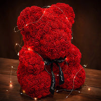 Rose Teddy Bear 25cm Artificial Flowers Rose Bear with Box Light Rose Bear Luxurious Weddings