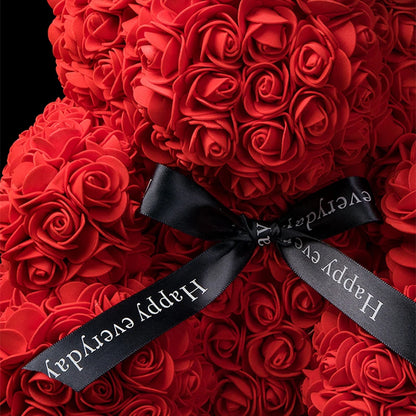 Rose Teddy Bear 25cm Artificial Flowers Rose Bear with Box Light Rose Bear Luxurious Weddings