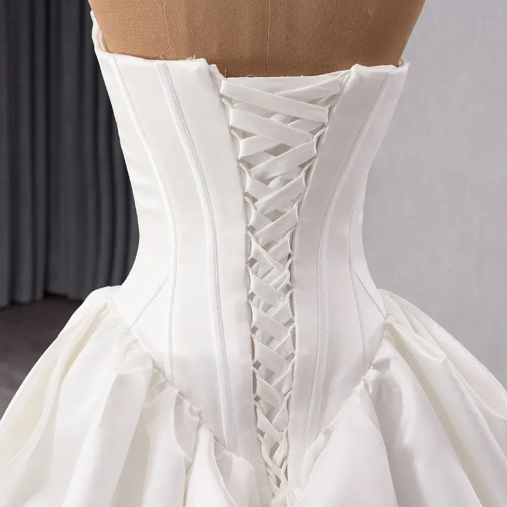 Vintage A-Line Strapless Satin Wedding Dress A-line Gown Luxurious Weddings