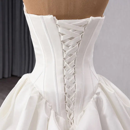 Vintage A-Line Strapless Satin Wedding Dress A-line Gown Luxurious Weddings