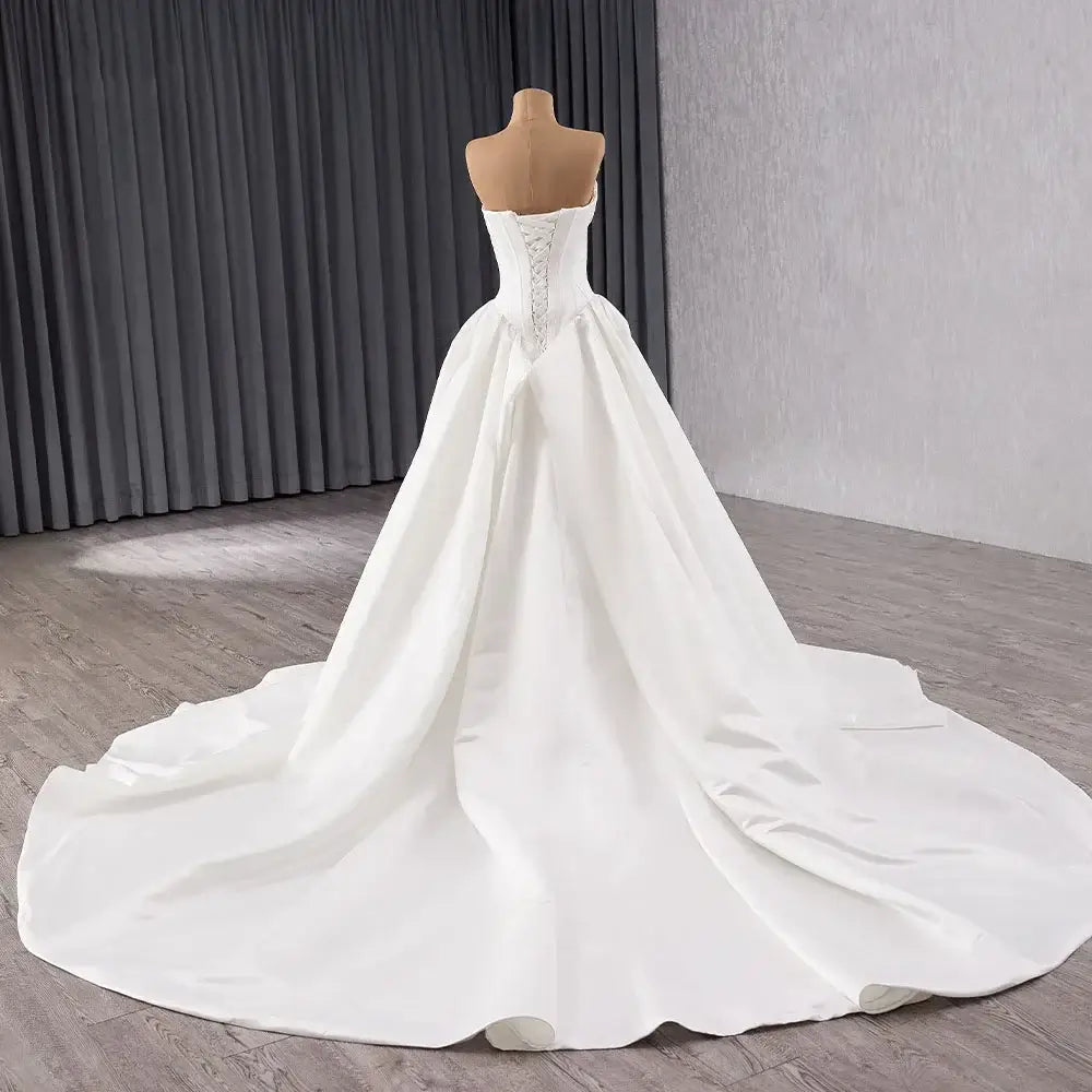 Vintage A-Line Strapless Satin Wedding Dress A-line Gown Luxurious Weddings