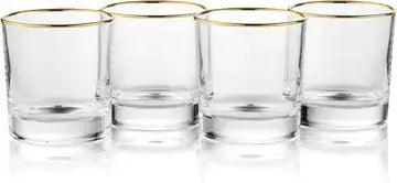 Gold-Rimmed Whiskey Tumblers Set Of 4 whiskey glasses Luxurious Weddings