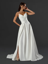 Bridal Long Slit Simple Wedding Dress A-line Gown Luxurious Weddings
