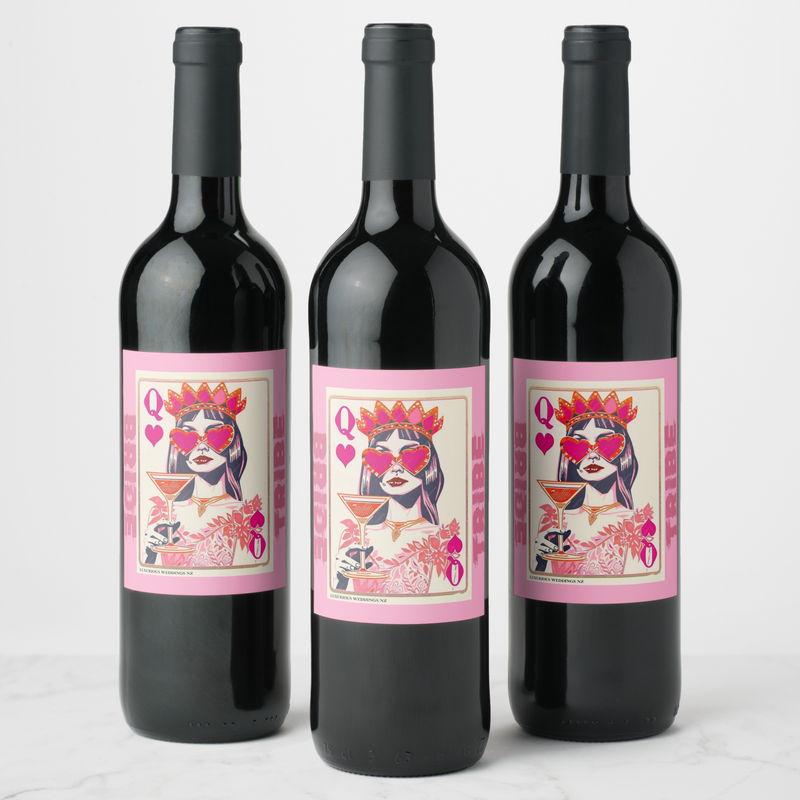 Bachelorette wine labels featuring a chic bride design, perfect for celebratory occasions and adding glamour to parties.
