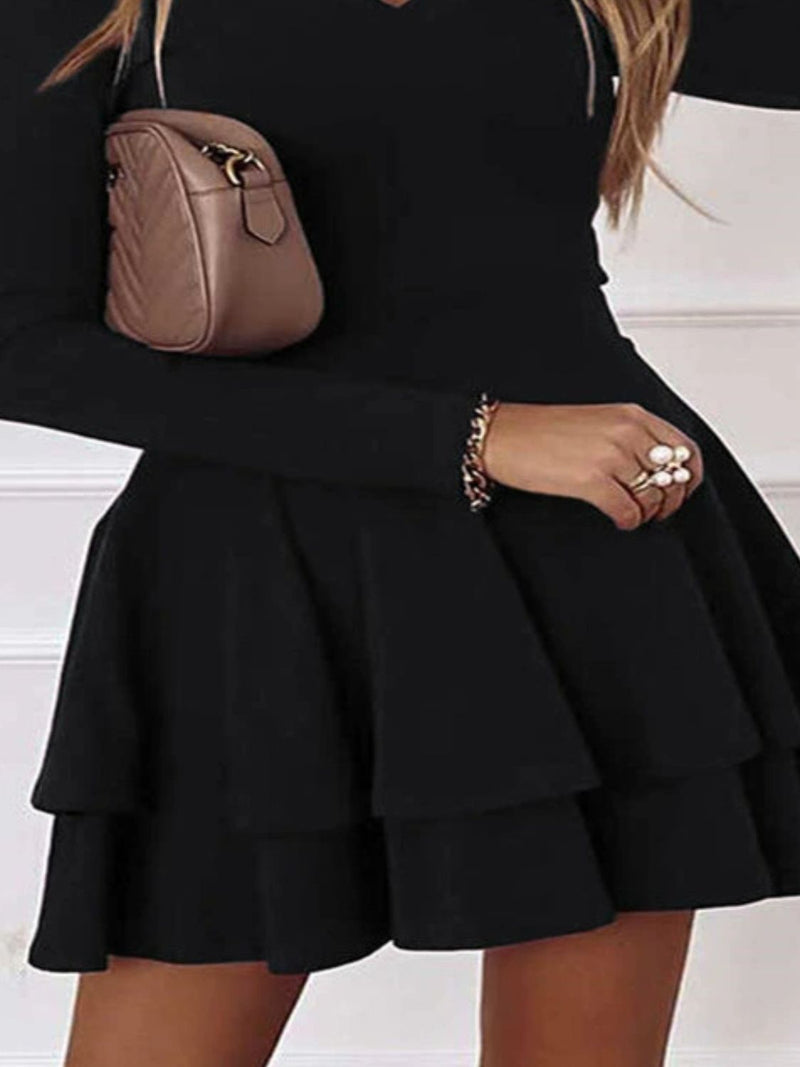 Plus Size Layered V-Neck Long Sleeve Mini Dress Mini Dress Luxurious Weddings