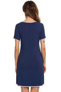 Contrast Trim Pocketed Round Neck Lounge Dress sleepwear Luxurious Weddings
