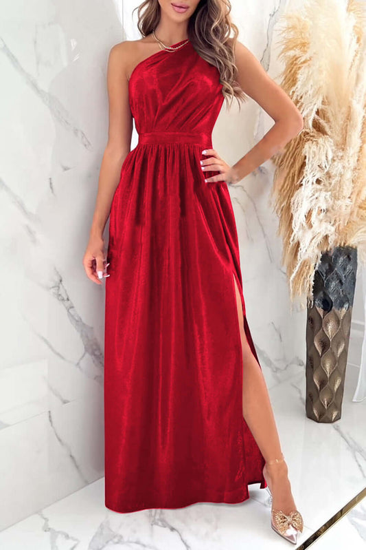 One Shoulder Slit Ruched Maxi Dress bridesmaids dress Luxurious Weddings