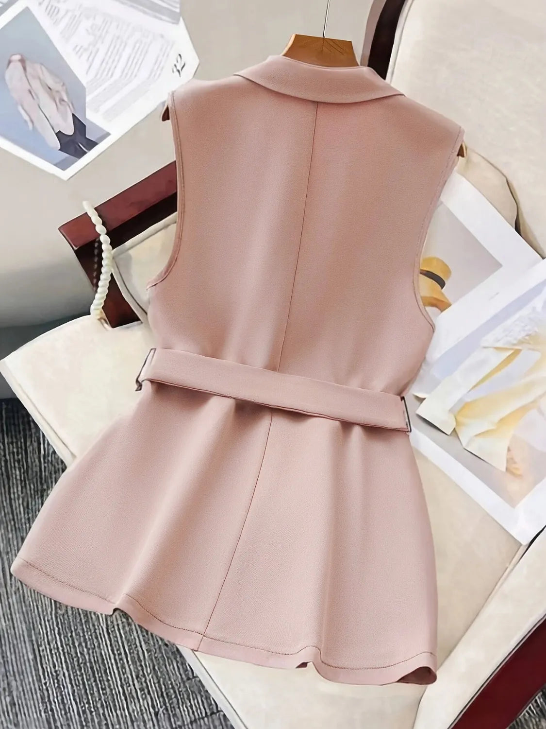 Tie Waist Lapel Collar Sleeveless Blazer Blazers Luxurious Weddings