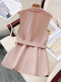 Tie Waist Lapel Collar Sleeveless Blazer Blazers Luxurious Weddings