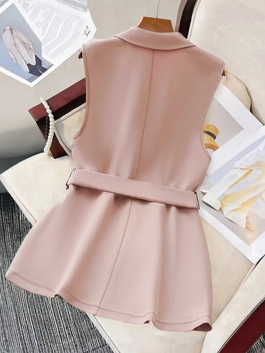 Tie Waist Lapel Collar Sleeveless Blazer Blazers Luxurious Weddings