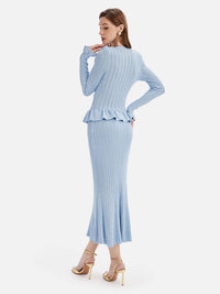Ruffled V-Neck Top and Midi Skirt Sweater Set Matching Sets Luxurious Weddings