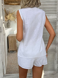 Devine Button Down V-Neck Tank and Shorts Set Matching Sets Luxurious Weddings