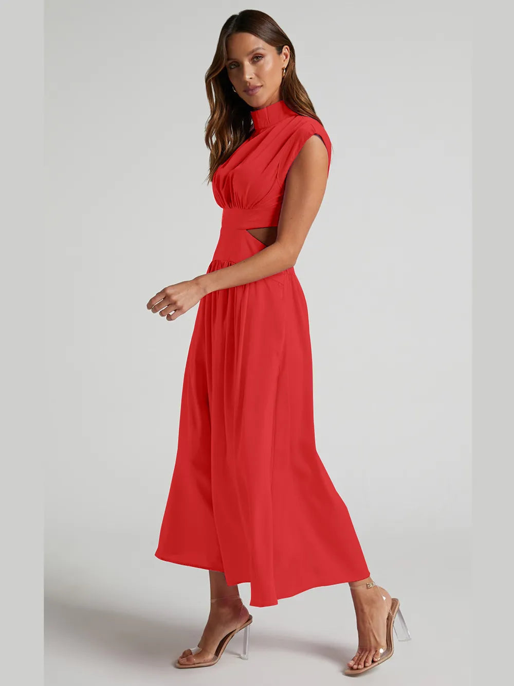 Cutout Mock Neck Sleeveless Ruched Dress Sleeveless dress Luxurious Weddings