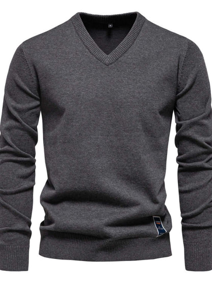 Men's Ribbed Hem V-Neck Long Sleeve Sweater Sweatshirts Luxurious Weddings