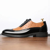 Ostrich grain embossed pointed leather shoes for luxurious weddings, showcasing a refined British style and pointed toe design.