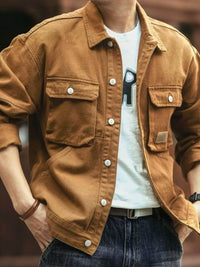 Men's Washed Collared Neck Cargo Jacket Jacket Luxurious Weddings