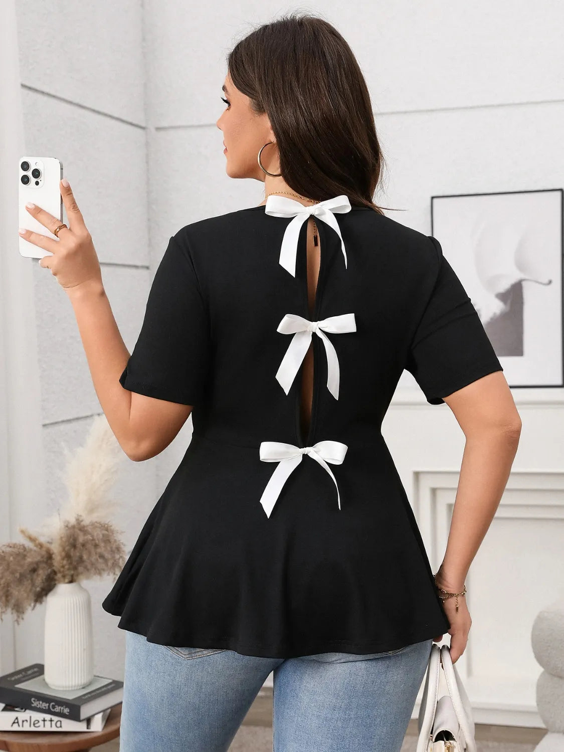 Plus Size Bow Back Short Sleeve Blouse Plus size blouse Luxurious Weddings