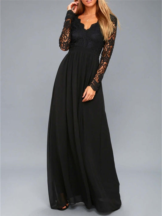 Lace Detail Backless Long Sleeve Maxi Dress Dresses/Evening Dresses Luxurious Weddings